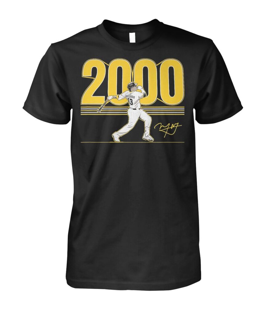 Introducing the "Manny Machado 2000 Hits Shirt", a must-have for every true baseball fan and supporter of one of the game's brightest stars. This shirt celebrates Manny Machado's incredible achievement of reaching 2000 hits, a milestone that showcases his talent, dedication, and passion for the sport. Crafted from high-quality materials, this shirt offers both comfort and style, making it perfect for wearing at the ballpark or during casual outings. Don't miss out on this opportunity to own a piece of baseball history. Grab your "Manny Machado 2000 Hits T Shirts" today and wear it with pride as you celebrate one of most exciting players!