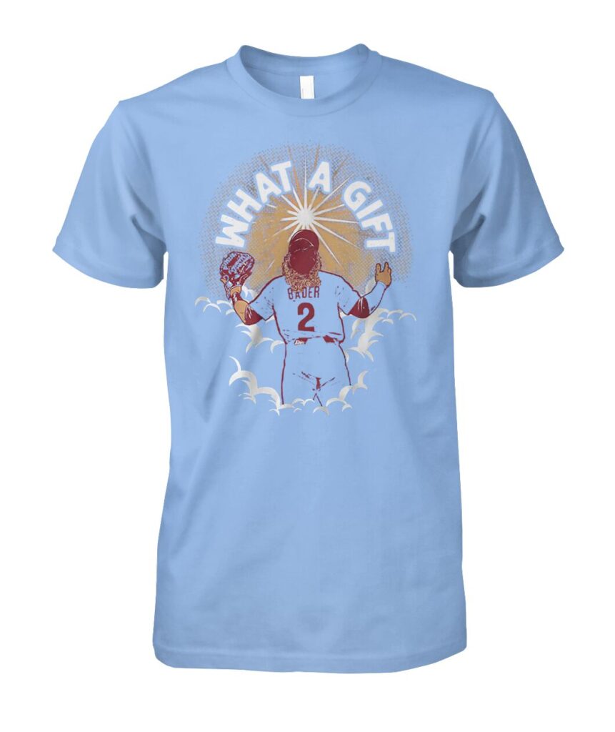 Introducing the "Phillies Harrison Bader What A Gift Shirt", a must-have for any true Philadelphia Phillies fan! This shirt is more than just apparel; it's a celebration of team spirit and a tribute to one of the most exciting players on the roster. Crafted from high-quality materials, it promises comfort and durability, making it perfect for game days or casual outings. Don't miss out on this fantastic opportunity to own a piece of Phillies memorabilia that combines style with fandom. Grab your "Phillies Harrison Bader What A Gift T Shirts" today and wear it proudly as you support your team!