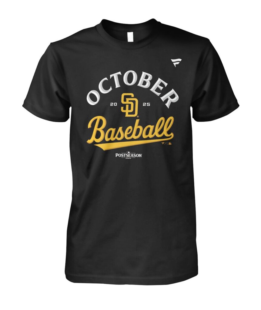 Get ready to show your unwavering support for the Padres this postseason with the exclusive “Padres October Baseball Postseason 2025 Locker Room Shirt”. This shirt is not just a piece of apparel; it’s a statement of loyalty and pride that every true fan needs in their wardrobe. Crafted with premium materials, this shirt ensures maximum comfort whether you’re cheering from the stands or hosting a watch party at home. Don’t miss out on owning a piece of postseason history! The “Padres October Baseball Postseason 2025 Locker Room T Shirts” is not just an item; it's an emblem of hope and determination as we rally behind our team. Grab yours today and wear it proudly as we cheer on our Padres toward victory!