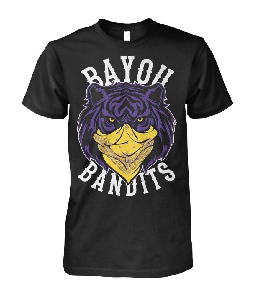Introducing the "LSU Football The Bayou Bandits Shirt", a must-have for every true fan! This shirt is not just an article of clothing; it’s a statement of loyalty and pride in your team. Crafted with high-quality materials, it offers both comfort and durability, making it perfect for game days or casual outings. Don’t miss out on adding this essential piece to your wardrobe. Show off your love for "LSU Football with The Bayou Bandits T Shirts"—because true fans wear their heart on their sleeve! Grab yours today and be part of the Bayou Bandits legacy!